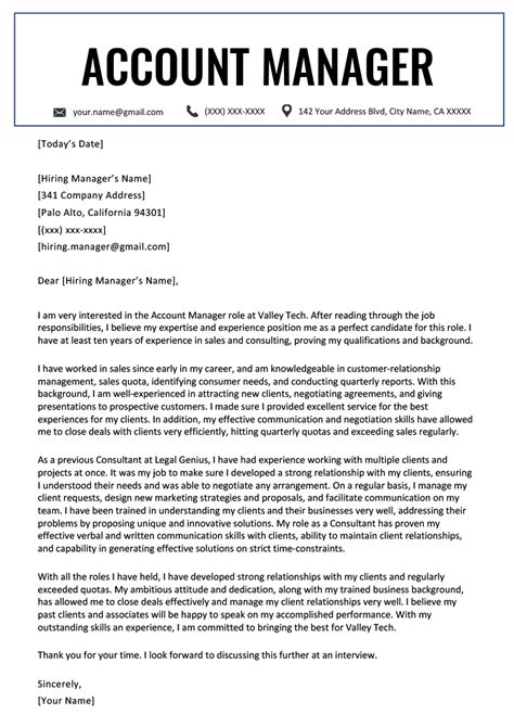 Cover Letter Sample For Account Manager