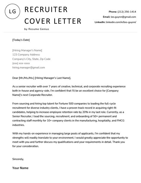Cover Letter To A Recruiter