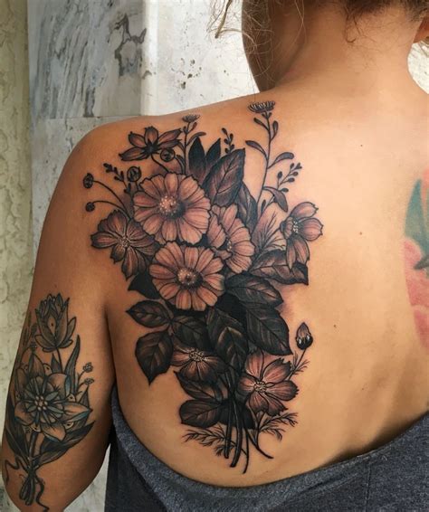 Skull Roses Back Cover Up Tattoo by Jackie Rabbit by