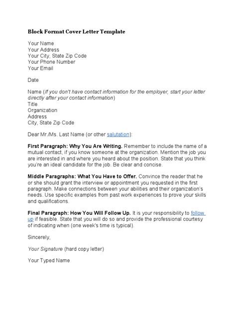 Cover Letter Block Format