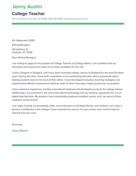 Cover Letter College Teaching Position