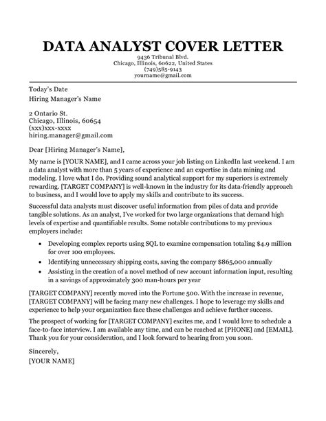 Cover Letter Example Analyst
