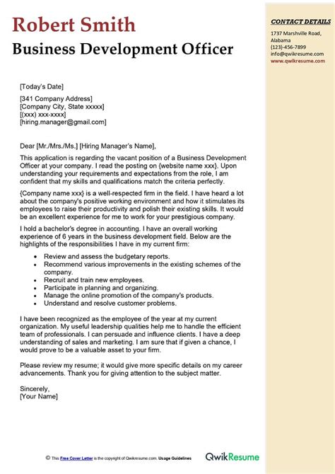 Cover Letter Example Business Development