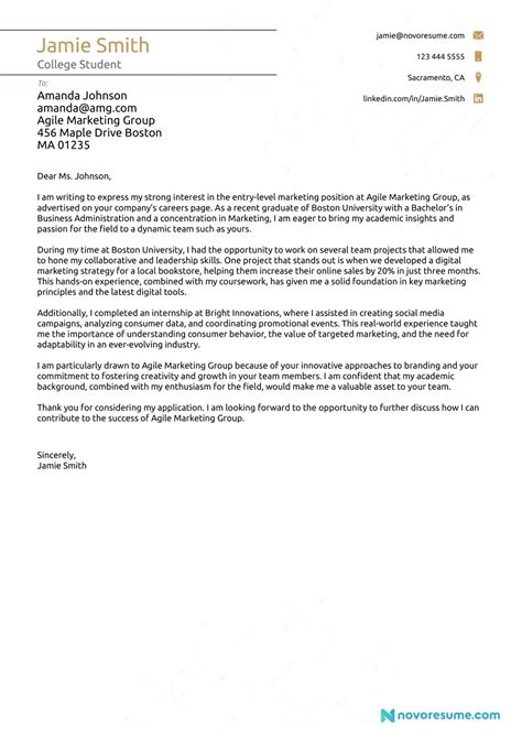 Cover Letter Example College