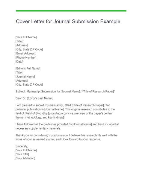 Cover Letter Example For Journal Article Submission
