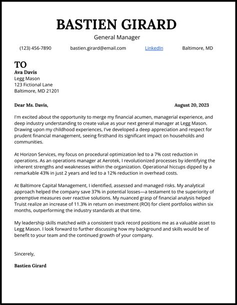 Cover Letter Example General Manager