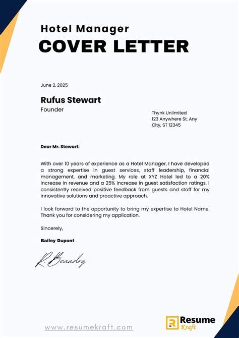 Cover Letter Example Hotel Manager