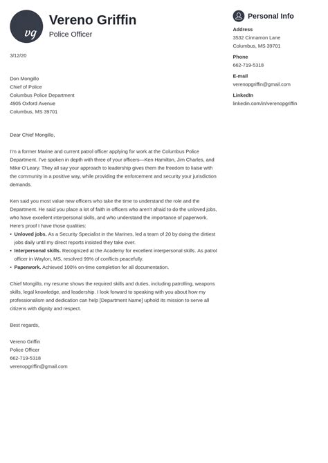 Cover Letter Example Law Enforcement