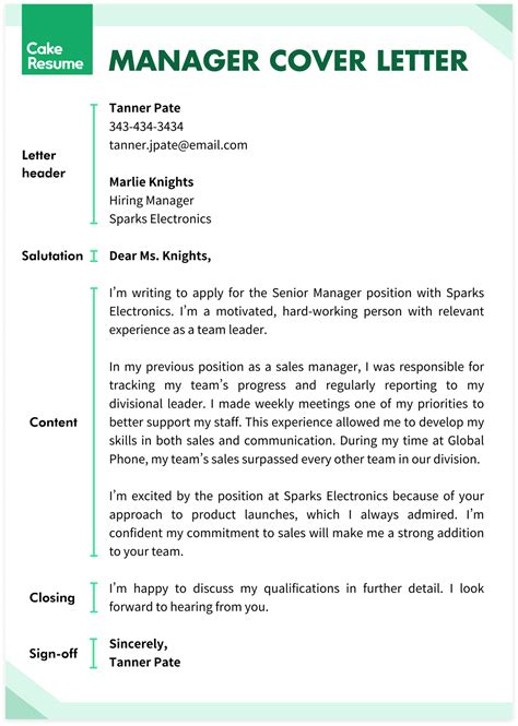 Cover Letter Example Manager