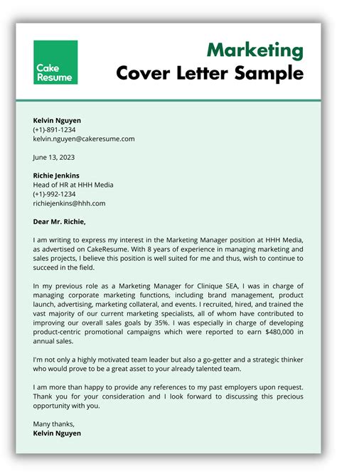 Cover Letter Example Marketing