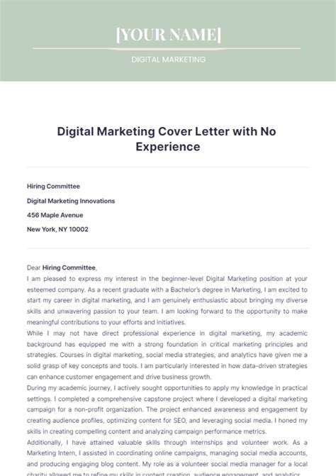 Cover Letter Example No Experience