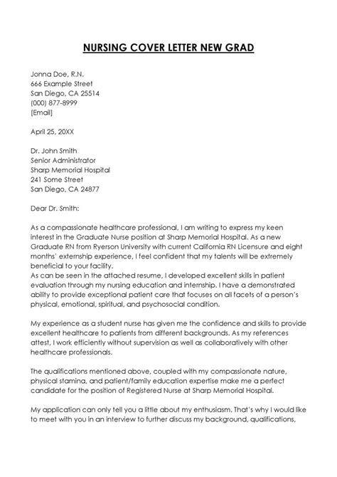 Cover Letter Example Nursing New Grad