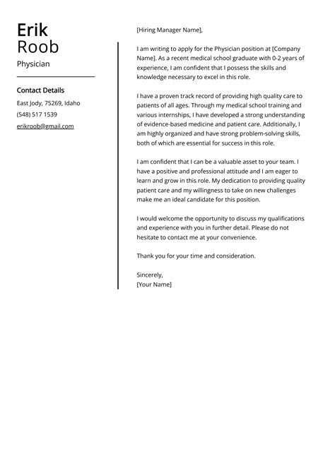 Cover Letter Example Physician