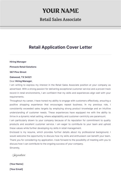 Cover Letter Example Retail