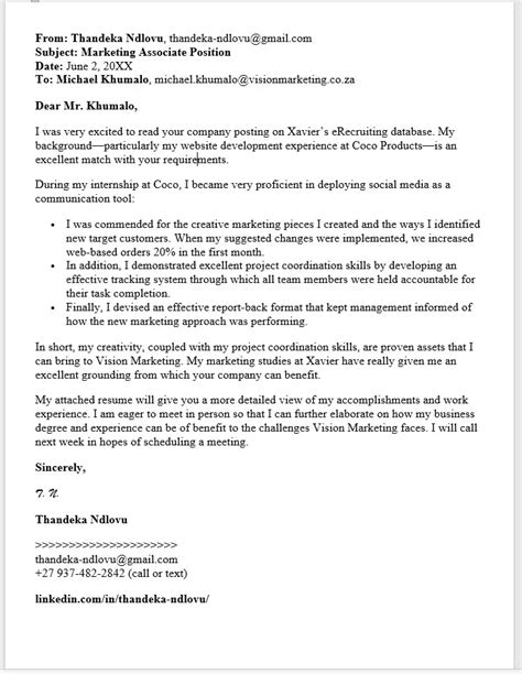 Cover Letter Example South Africa