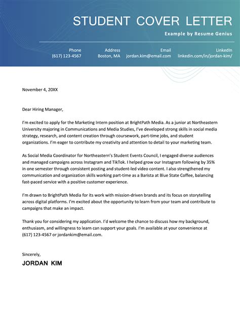 Cover Letter Example Student