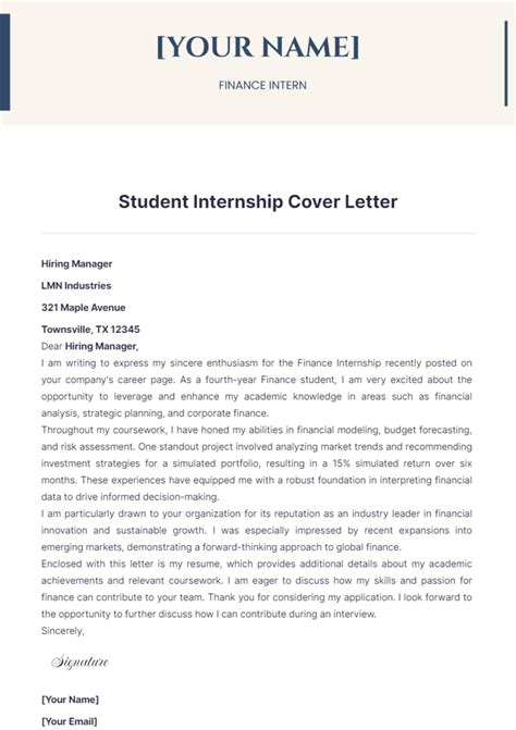 Cover Letter Example Student Internship