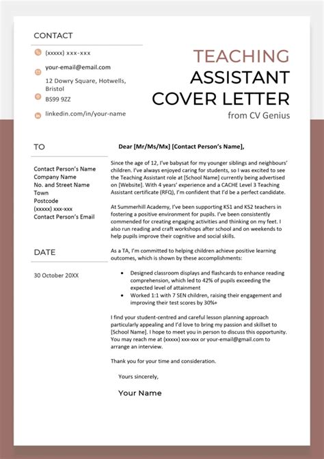 Cover Letter Example Teaching Assistant