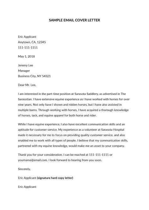 Cover Letter Example Via Email