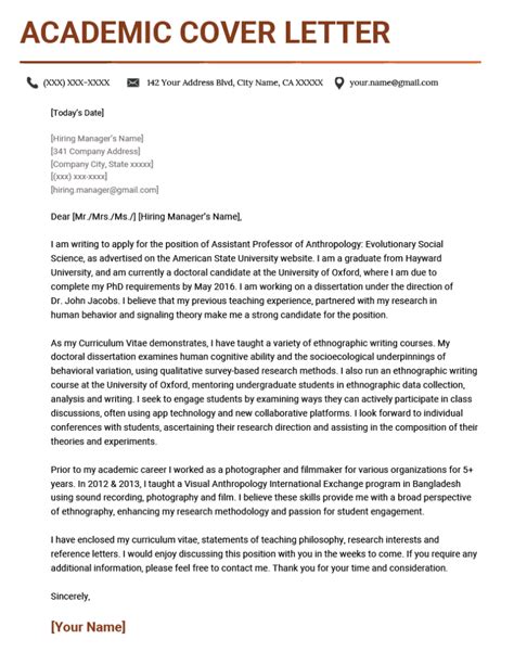 Cover Letter Examples Academic Position