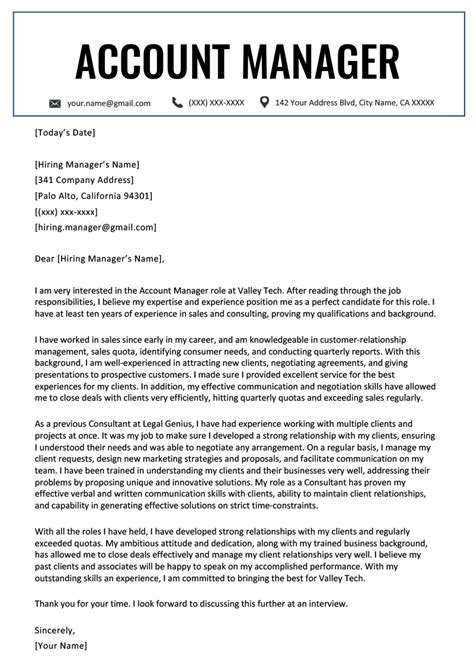 Cover Letter Examples Account Manager