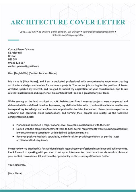 Cover Letter Examples Architecture