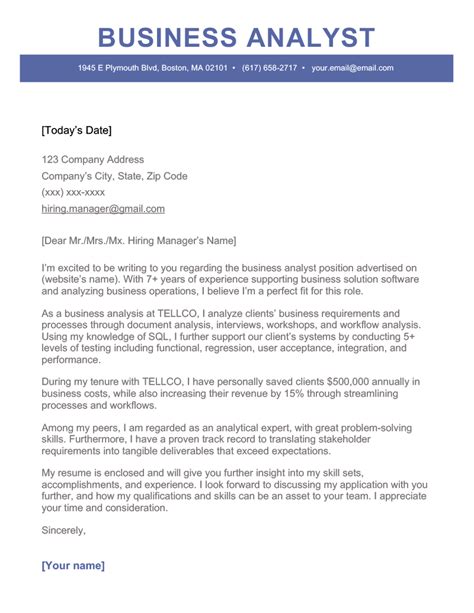 Cover Letter Examples Business Analyst
