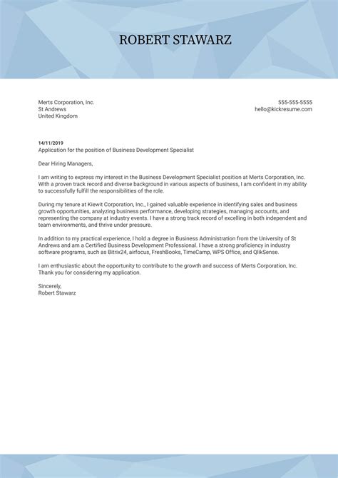 Cover Letter Examples Business Development