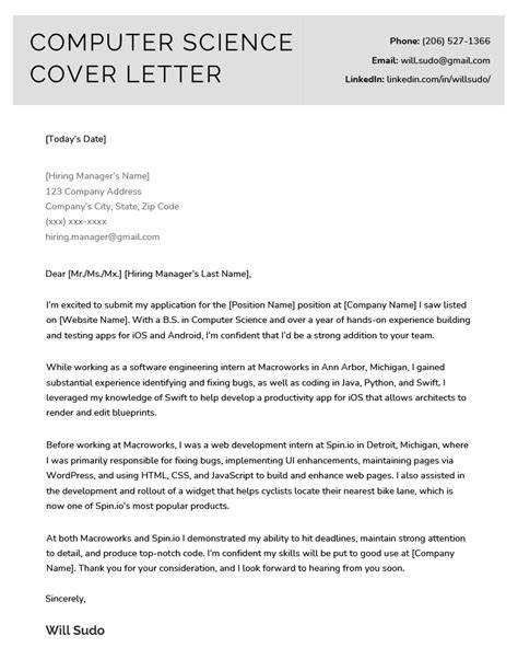 Cover Letter Examples Computer Science Internship