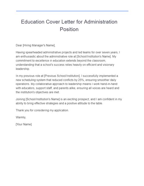 Cover Letter Examples Education Administration