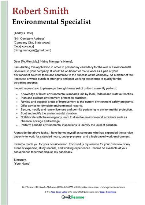 Cover Letter Examples Environmental