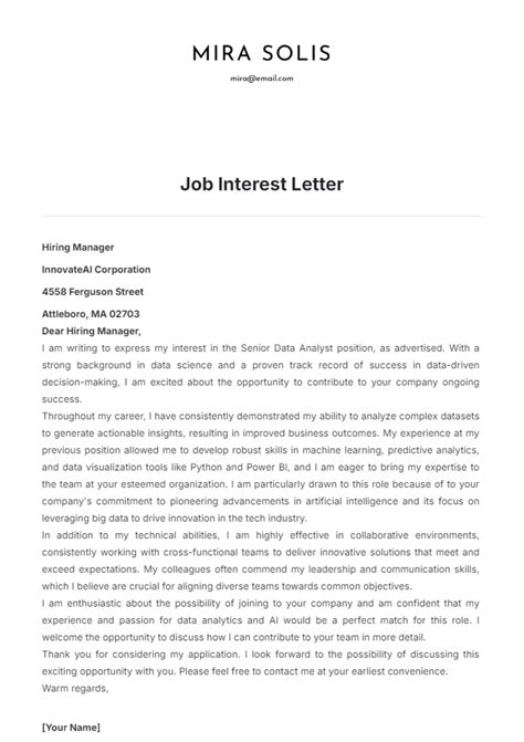 Cover Letter Examples For Job Interest