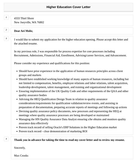 Cover Letter Examples Higher Education Administration