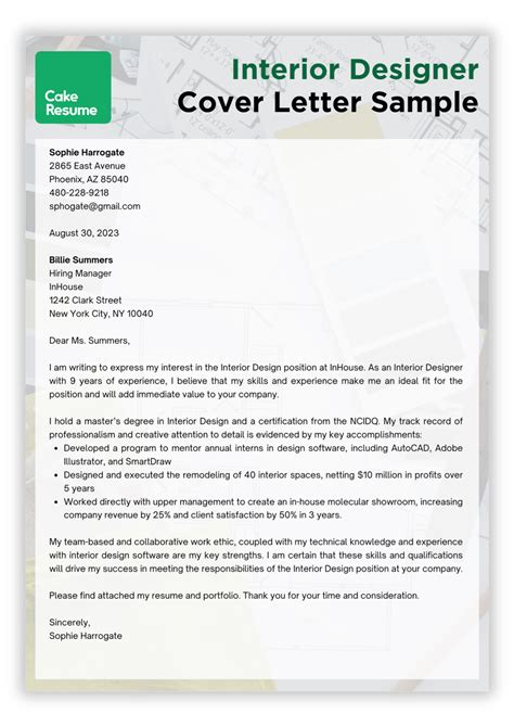 Cover Letter Examples Interior Design