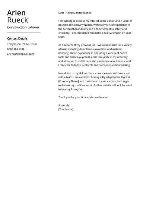 Cover Letter Examples Laborer