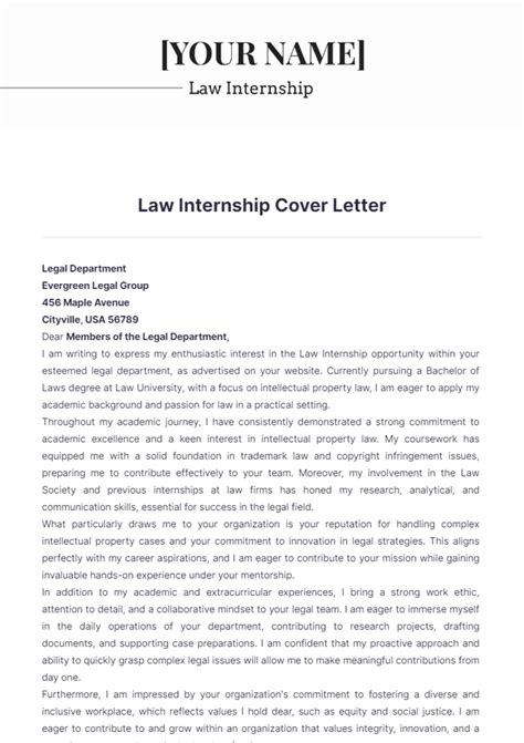 Cover Letter Examples Law Internship
