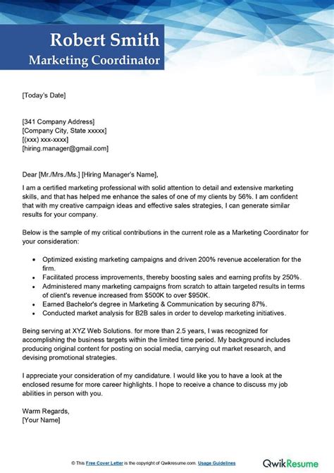 Cover Letter Examples Marketing Coordinator