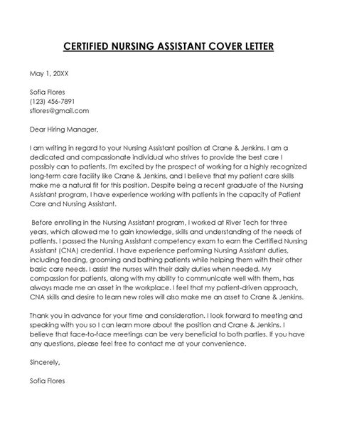 Cover Letter Examples Nursing Assistant