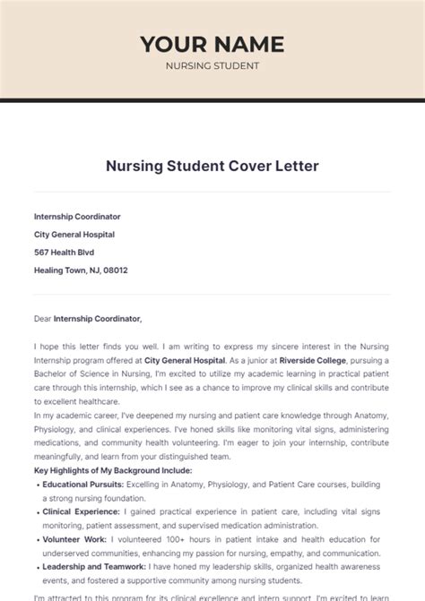 Cover Letter Examples Nursing Student