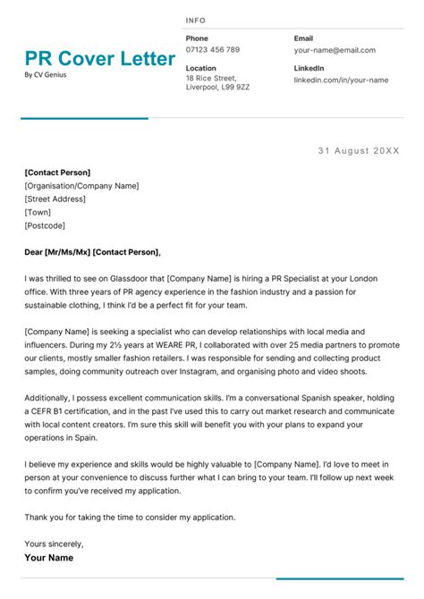 Cover Letter Examples Pr