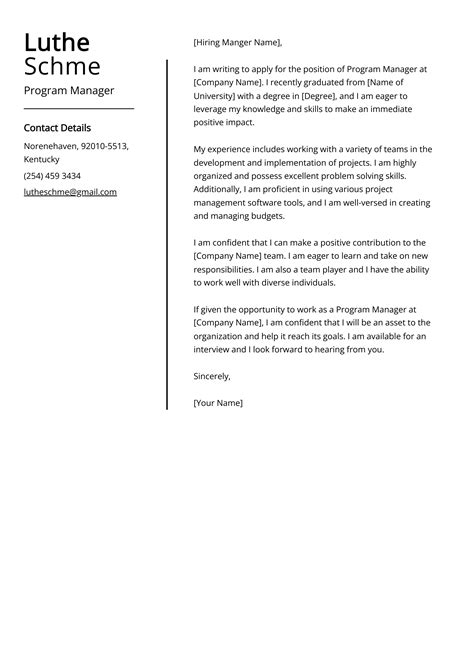Cover Letter Examples Program Manager