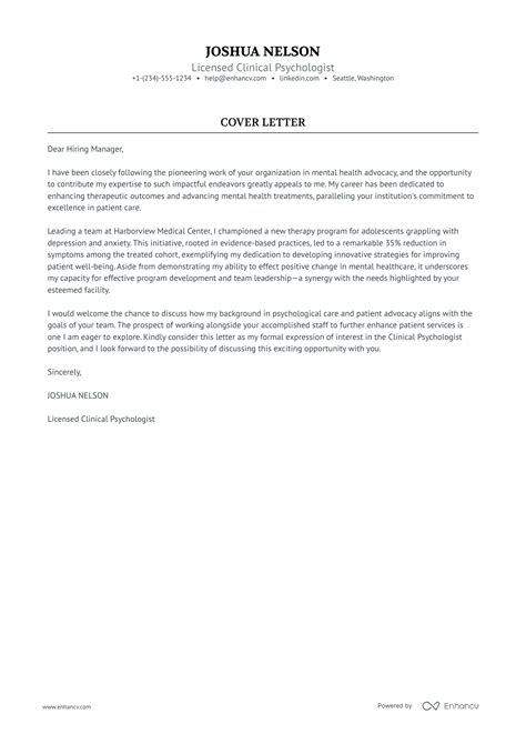 Cover Letter Examples Psychology