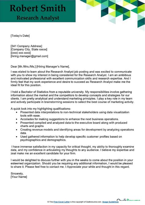Cover Letter Examples Research Analyst
