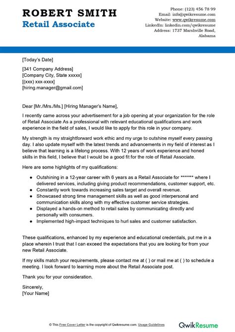 Cover Letter Examples Retail