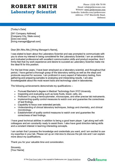 Cover Letter Examples Science