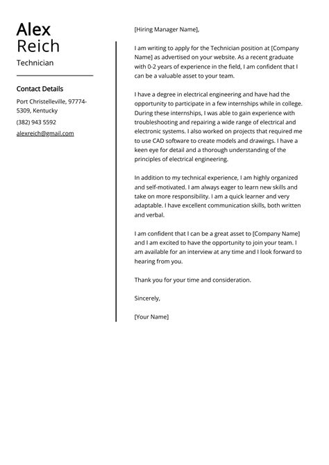 Cover Letter Examples Technician
