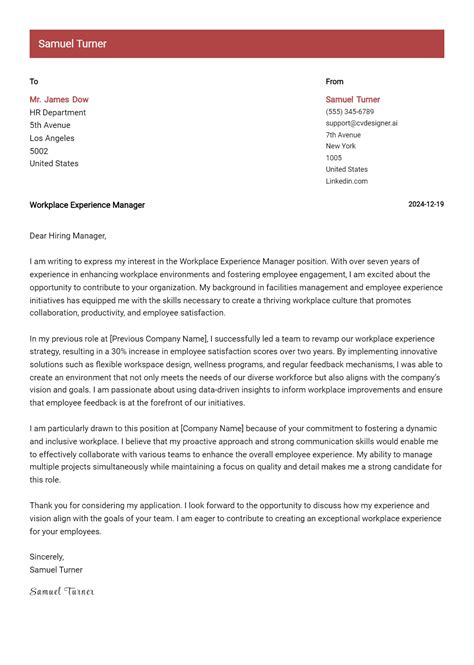 Cover Letter Examples Work Experience