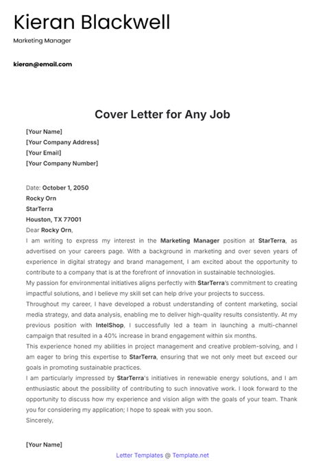 Cover Letter For Any Job Position