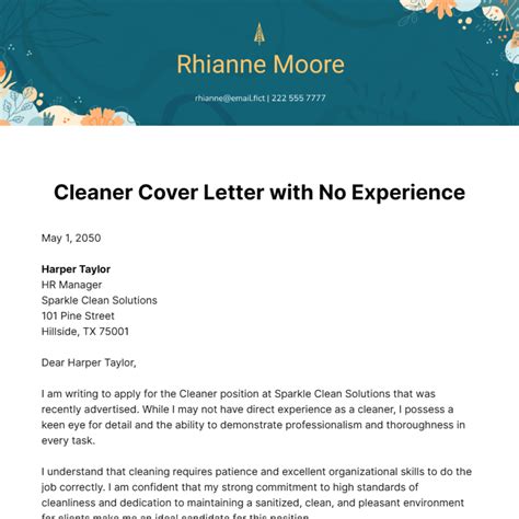 Cover Letter For Cleaning Job With No Experience