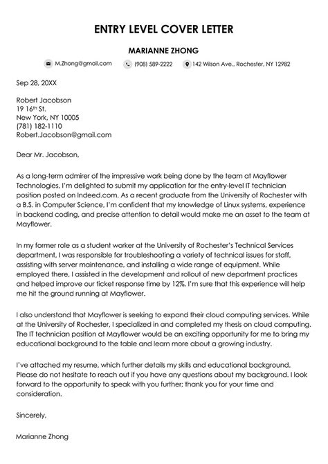 Cover Letter For Entry Level Job Sample